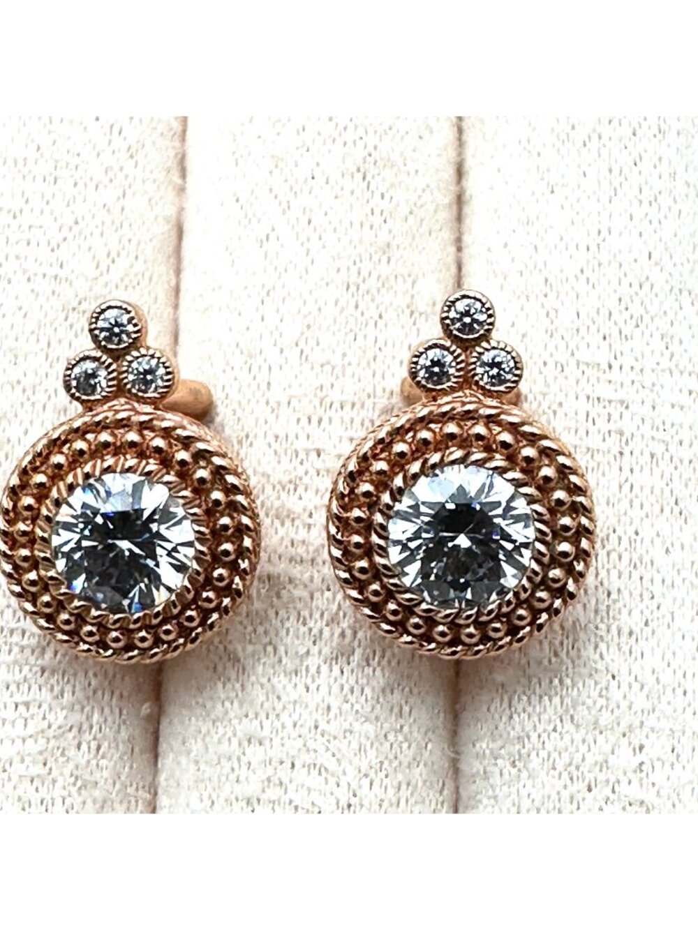 Judith Ripka Pierced Earrings Cubic Zirconia Rose Gold Plated Sterling Silver